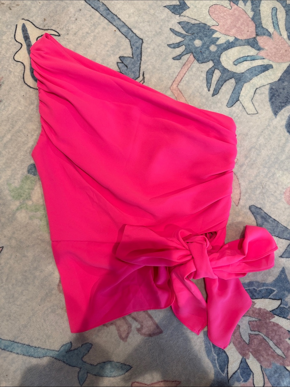 Amanda Uprichard One-Shoulder Hot Pink Bow Top